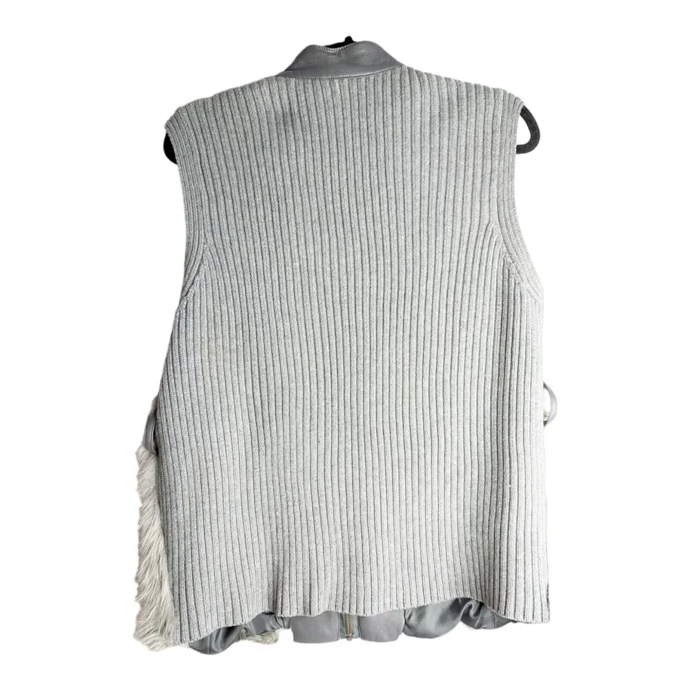 Eloquii Limited Womens Plus Size 14W Gray Faux Fur Leather Sweater Vest Full Zip